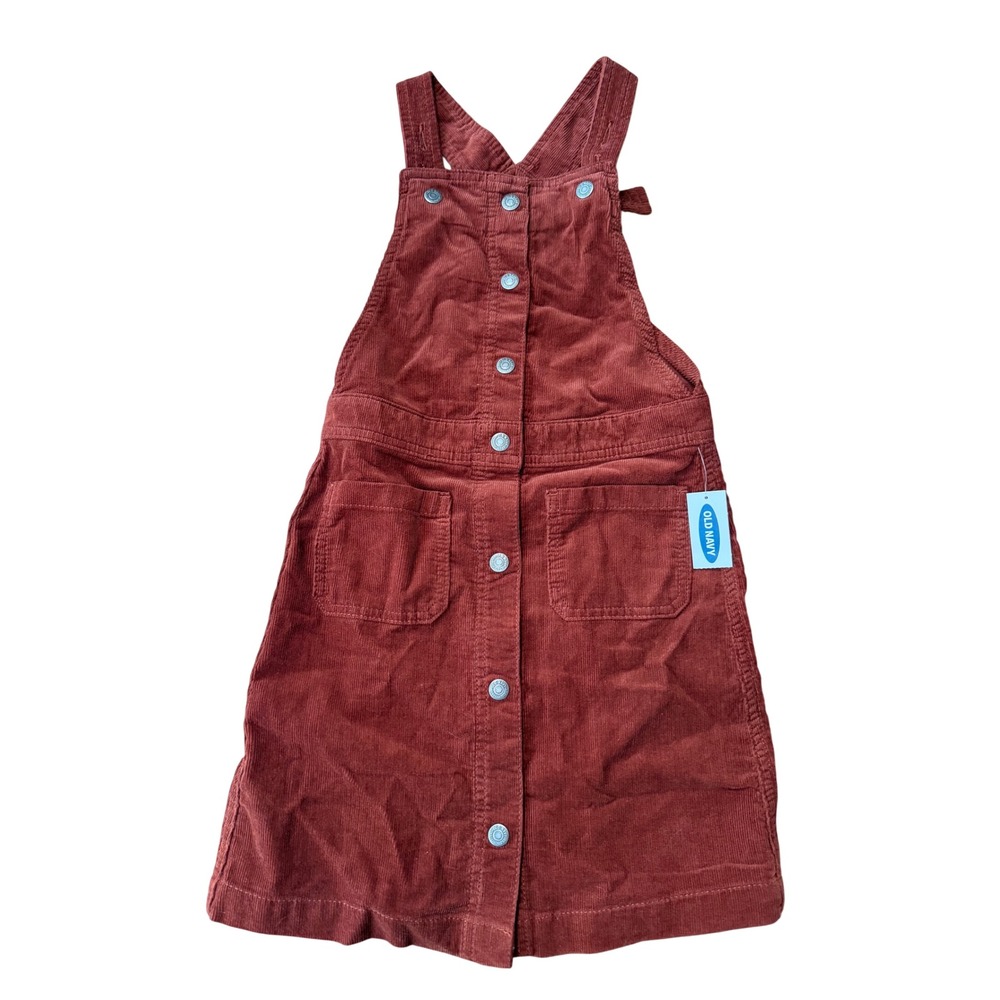 Old Navy Girls Rust Brown Corduroy Button Front Jumper Dress Size M 8 NWT